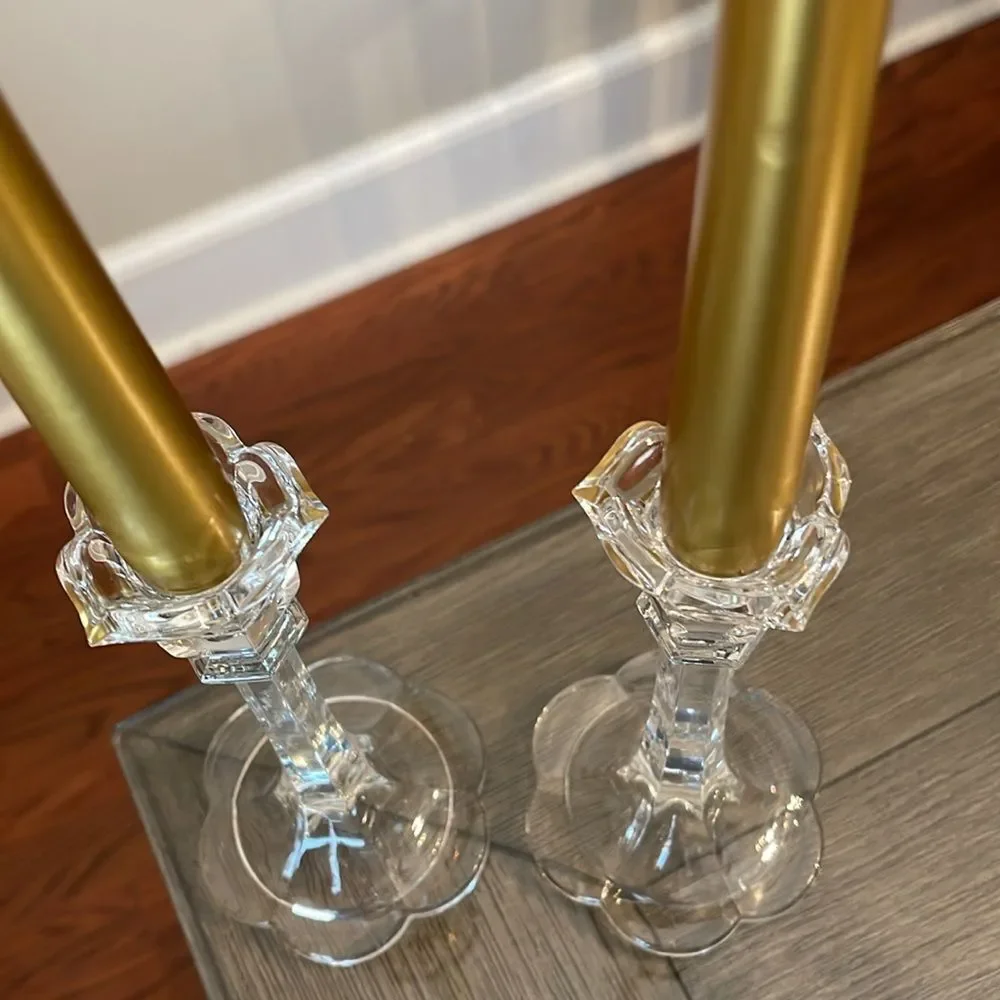 1983 Ebeling & Reuss Co, Full Lead Crystal Floral Candlesticks, Pair
